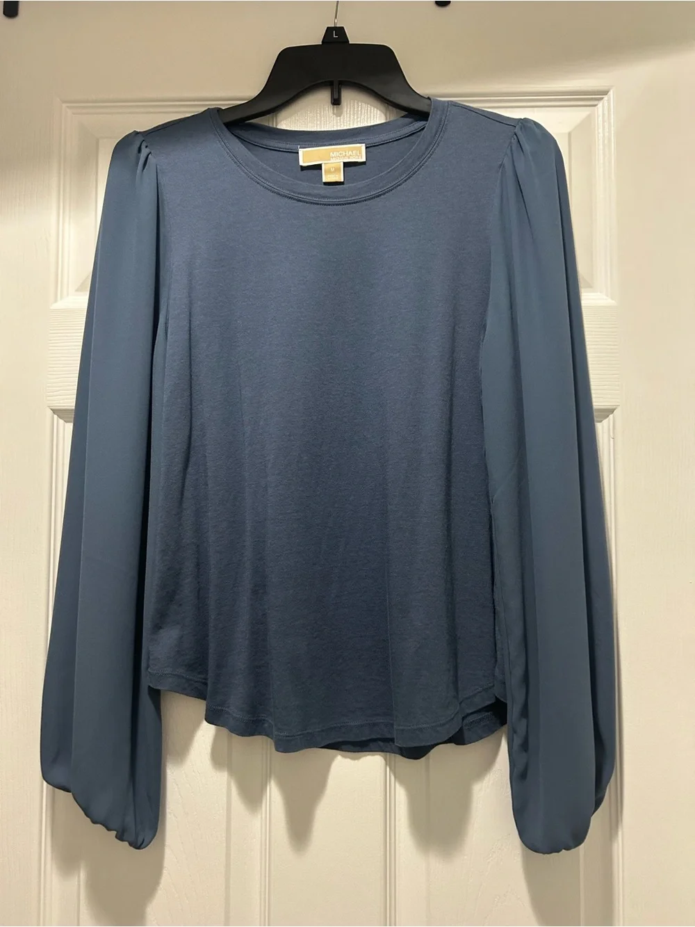 Michael Kors Slate Blue Puff-Sleeve Long-Sleeve Top
